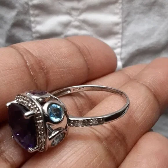 925 Genuine African Amethyst,  Rhodoilte Garnet & Blue Topaz. - Picture 12 of 16